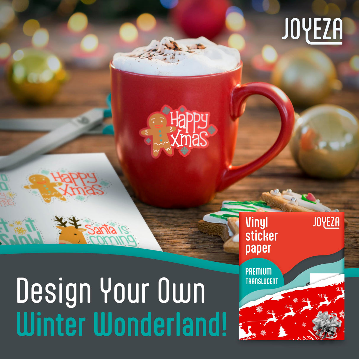 JOYEZA Premium Printable Vinyl Clear Sticker Paper for Inkjet Printer - 25 Sheets Translucent Waterproof, Dries Quickly Vivid Colors, Holds Ink well - Inkjet & Laser Printer JOYEZA