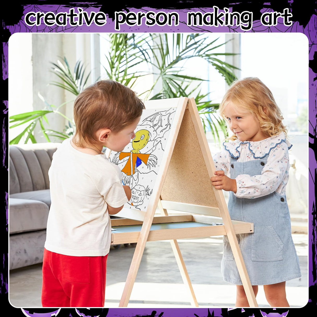 6 Packs Halloween Pre Drawn Stretched Canvas Paint by Numbers Kit with Framed Canvas brushes acrylic paint Halloween DIY Acrylic Landscape Oil Painting Arts Crafts for Beginners, Students, Party Favor Yizeda