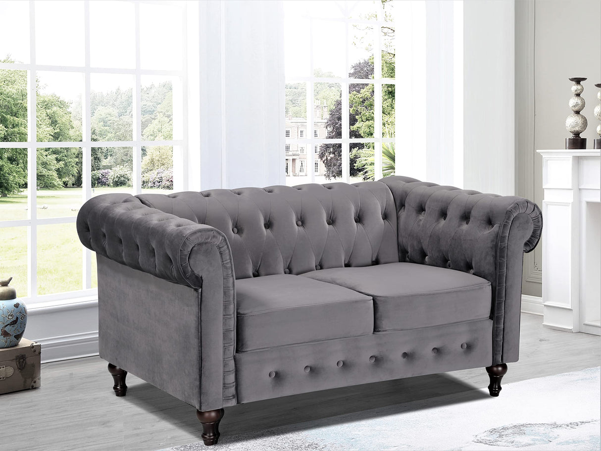 Container Furniture Direct Teressa 2-Piece Faux Leather Chesterfield Sofa Set for Living Room, Apartment or Office, Includes Mid Century Modern Couch and Loveseat, Brown Container Furniture Direct