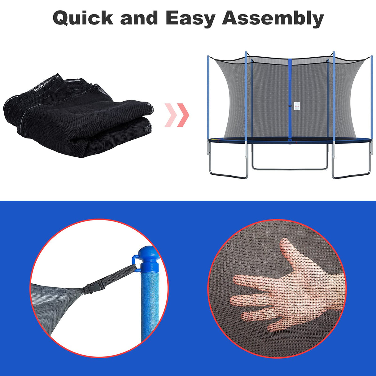 NONMON Trampoline Net Replacement for Straight 6 Pole, 14ft Trampoline Net Round Frame Safety Enclosure Net UV-Resistant Weather-Resistant Breathable Durable Net with Adjustable Straps(Net Only) NONMON