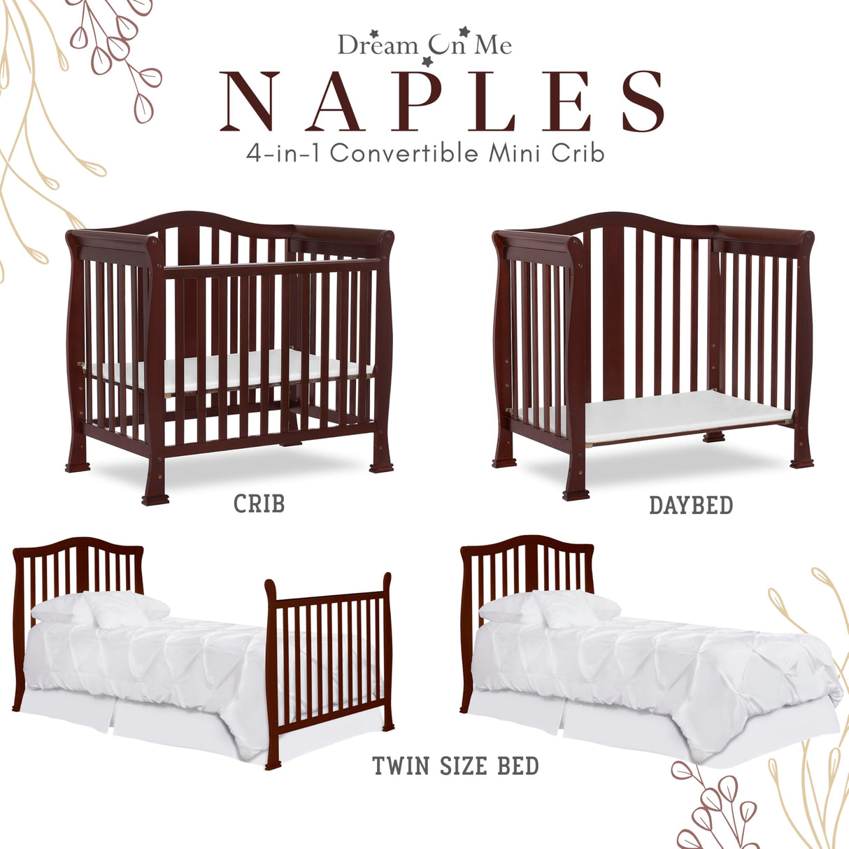 Dream On Me Addison 4-in-1 Convertible Mini Crib in Espresso, Greenguard Gold Certified, Non-Toxic Finishes, Built of New Zealand Pinewood, Comes with 1” Mattress Pad Dream On Me