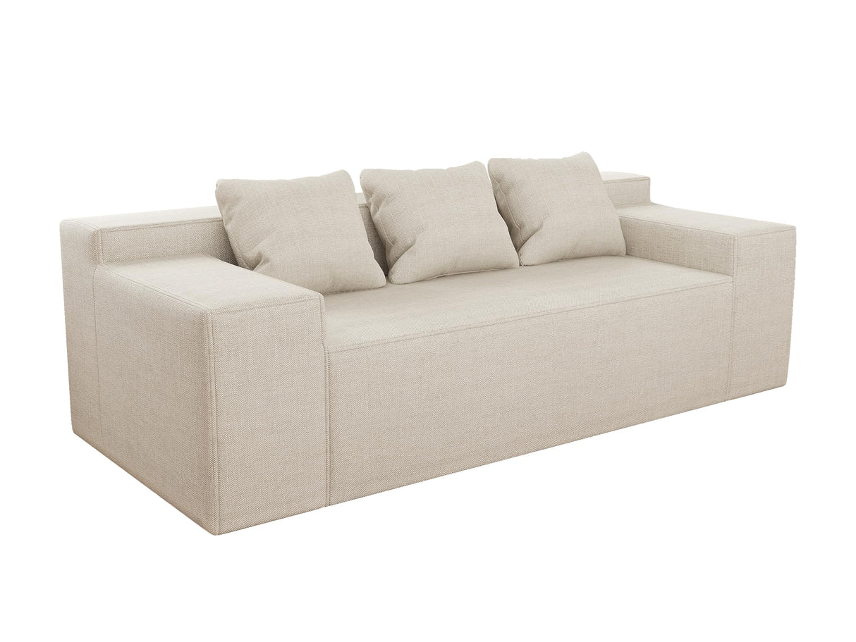 Modern 3-Seater Sofa, Hybrid Sofa in a Box, No Assembly Required, Comfy Sofa Couch with 3 Matching Pillows, Cat-Scratch Resistant Linen, Couch for Living Room or Bedroom, Beige PurrJoys