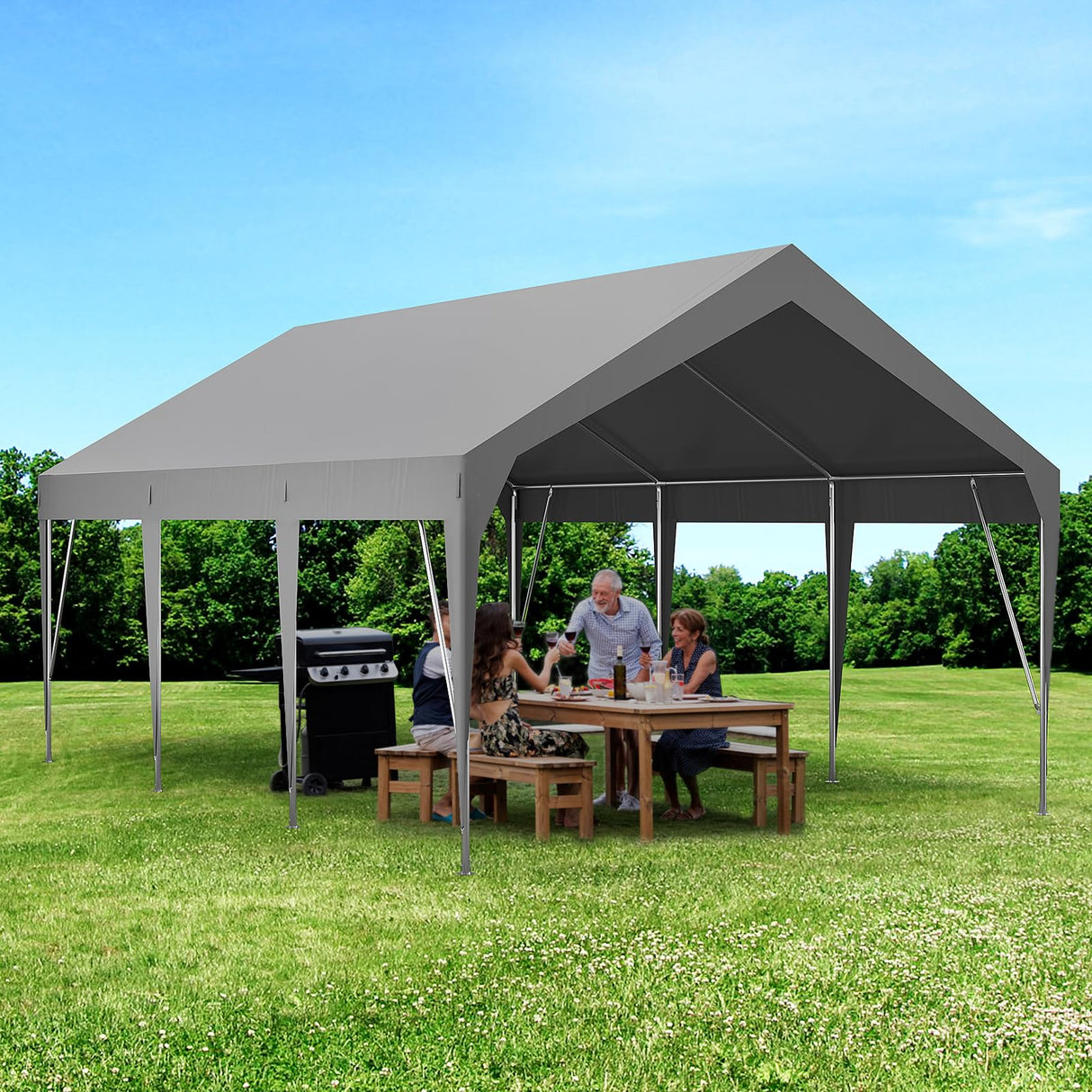 13x20ft Heavy Duty Carport Outdoor Car Canopy UV Resistant Waterproof Party Tent All-Season Portable Garage Gazebo Shelter for Car, Storage Shed (Gray) Wpond