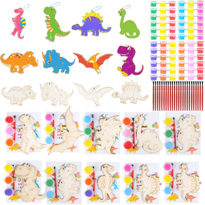 JOTIKO 24 Pack Dinosaur Party Favors Painting Toys – Kids Birthday Goodie Bag Filler Pinata Stuffers Classroom Prizes Exchange Gifts, Dinos Wood Keychain Paint Kits Arts and Crafts for Kids Girls Boys