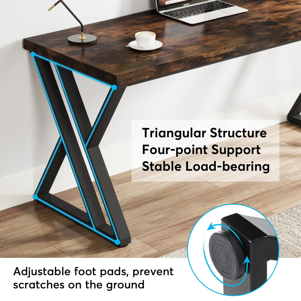 Tribesigns Writing Computer Desk, 55 inch Heavy Duty Study Desk with Z-Shaped Metal Leg, Modern Simple Home Office Computer Desk, Rustic Brown Tribesigns