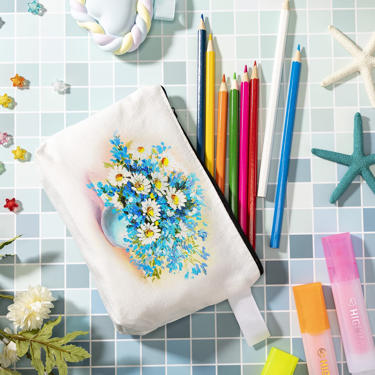 12 Pack Blank Canvas Makeup Bags Bulk DIY Craft Zipper Pencil Pouch Bag Multipurpose Cosmetic Toiletry Pouch Organizer Case for Travel Storage Sublimation, 7.5 x 5.1 x 1.8 Inch Saintrygo