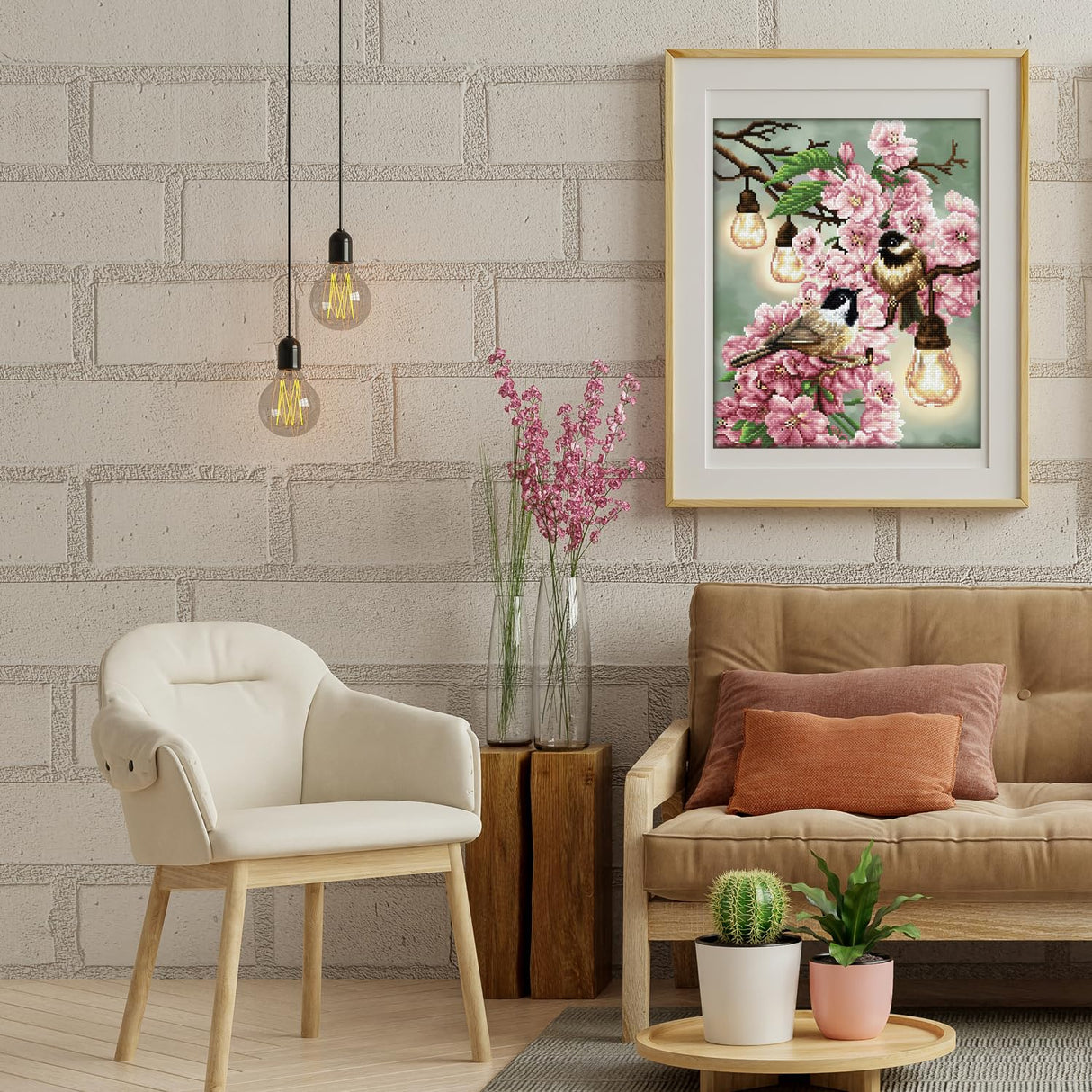 DIAMOND DOTZ Cherry Blossoms & Chickadees Art Craft Kit, Partial Drill Round Dotz for Adults DIAMOND DOTZ