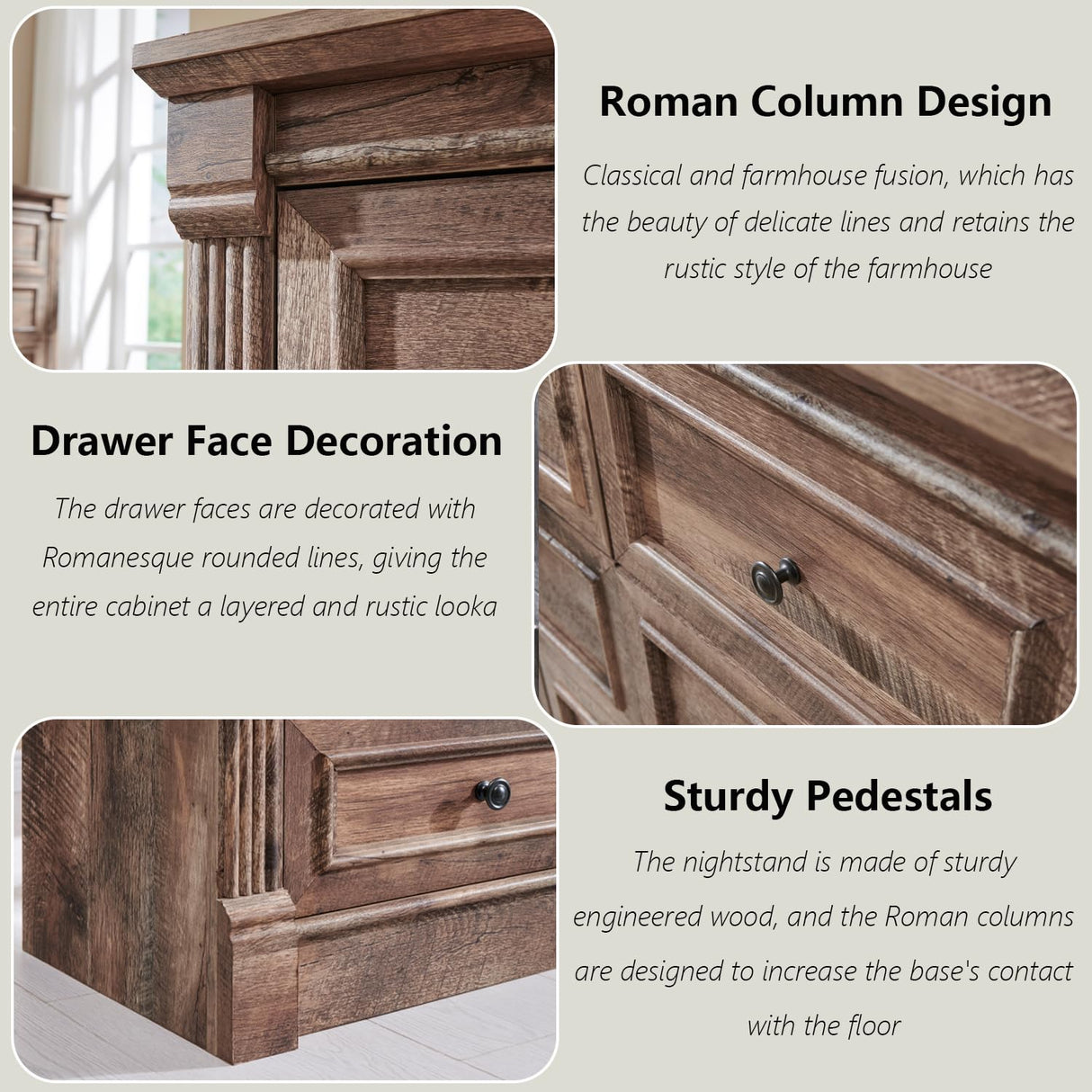 Aitjunz 8 Drawers Dresser for Bedroom, Farmhouse 61" Wide Dressers & Chests of Drawers w/Roman Column, Large Storage Dressers Organizer w/Two Different Drawer Sizes for Bedroom,Living Room,Light Brown Aitjunz