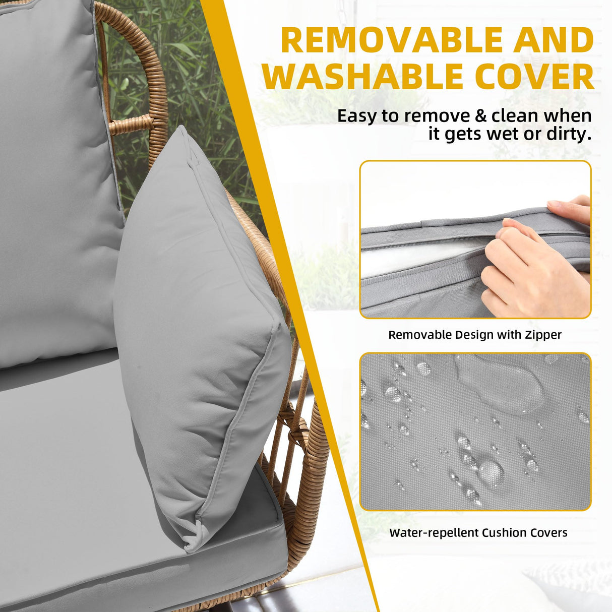 DWVO 4 Pieces Patio Furniture Set, Outdoor Wicker Bistro Set, All-Weather Rattan Conversation Set with Loveseat Chairs Table Soft Cushions for Backyard, Pool, Deck, Garden (Grey) DWVO