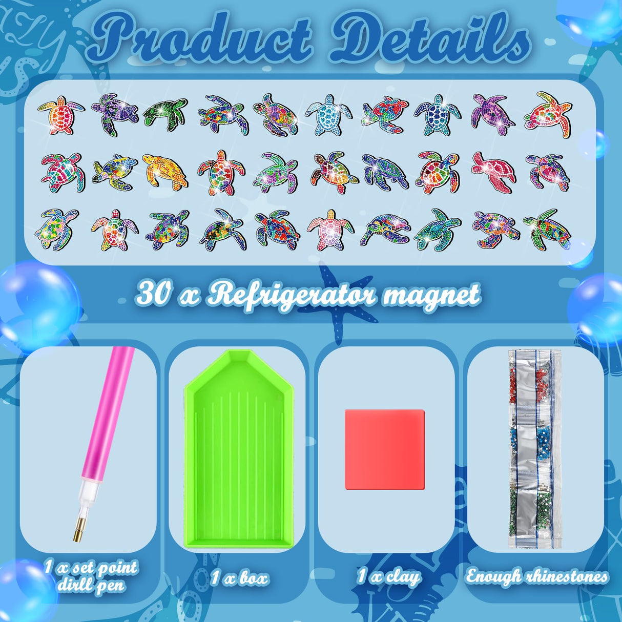 Remuuly 30 Pcs Diamond Painting Magnets Summer Diamond Art Magnet Kits for Adults Spring Flower Animal Cupcake 5D Rhinestones Refrigerator Magnetic Stickers for Fridge DIY Crafts Gifts(Turtle) Remuuly