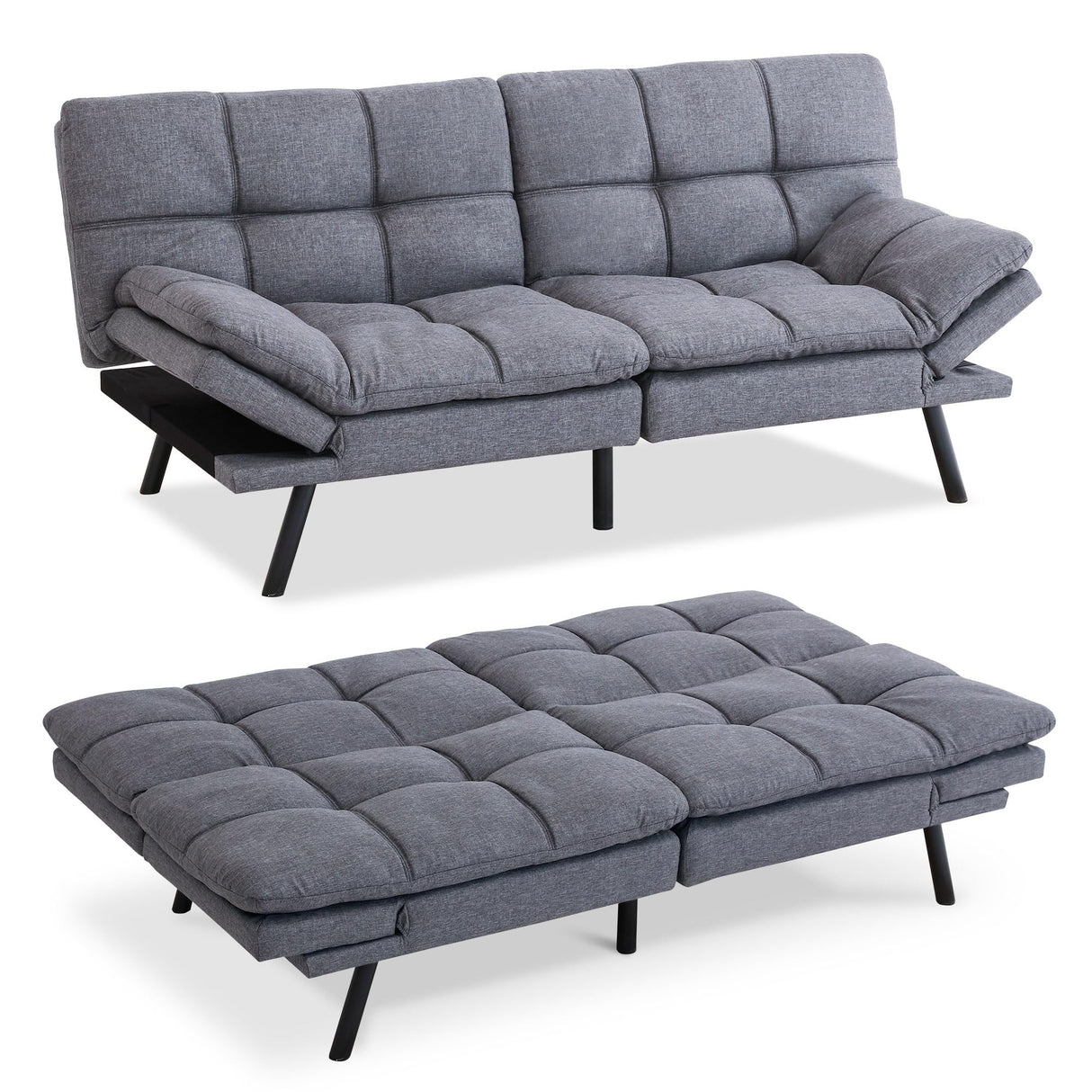 Hcore Futon Sofa Couch Bed,Convertible Futon Couch Bed,Memory Foam Futon Sleeper Sofa,Loveseat Sofa Bed,Small Splitback Polyester Modern Sofa for Living Room,Office,Apartment,Dark Grey Hcore