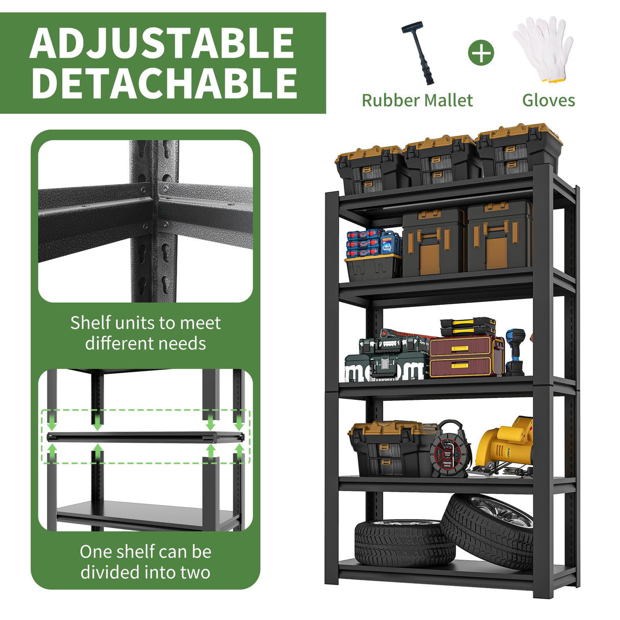 VIYET 72" H Garage Shelving, Garage Shelves Heavy Duty, 5 Tier Adjustable Garage Storage Shelves for Warehouse, Basement, Workshop, Kitchen, Require Assembly, 16''D*36''W*72''H, Black VIYET