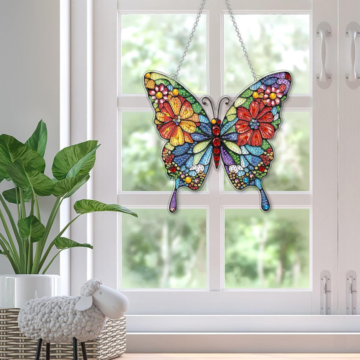 SKRYUIE Hanging Diamond Art Kits for Adults Butterfly, DIY Window Pendant Diamond Painting Kit Sun Catcher, Special Shaped Crystal Acrylic Double Sided, Porch Outdoor Garden Ornament 7.49 x 7.56 Inch SKRYUIE