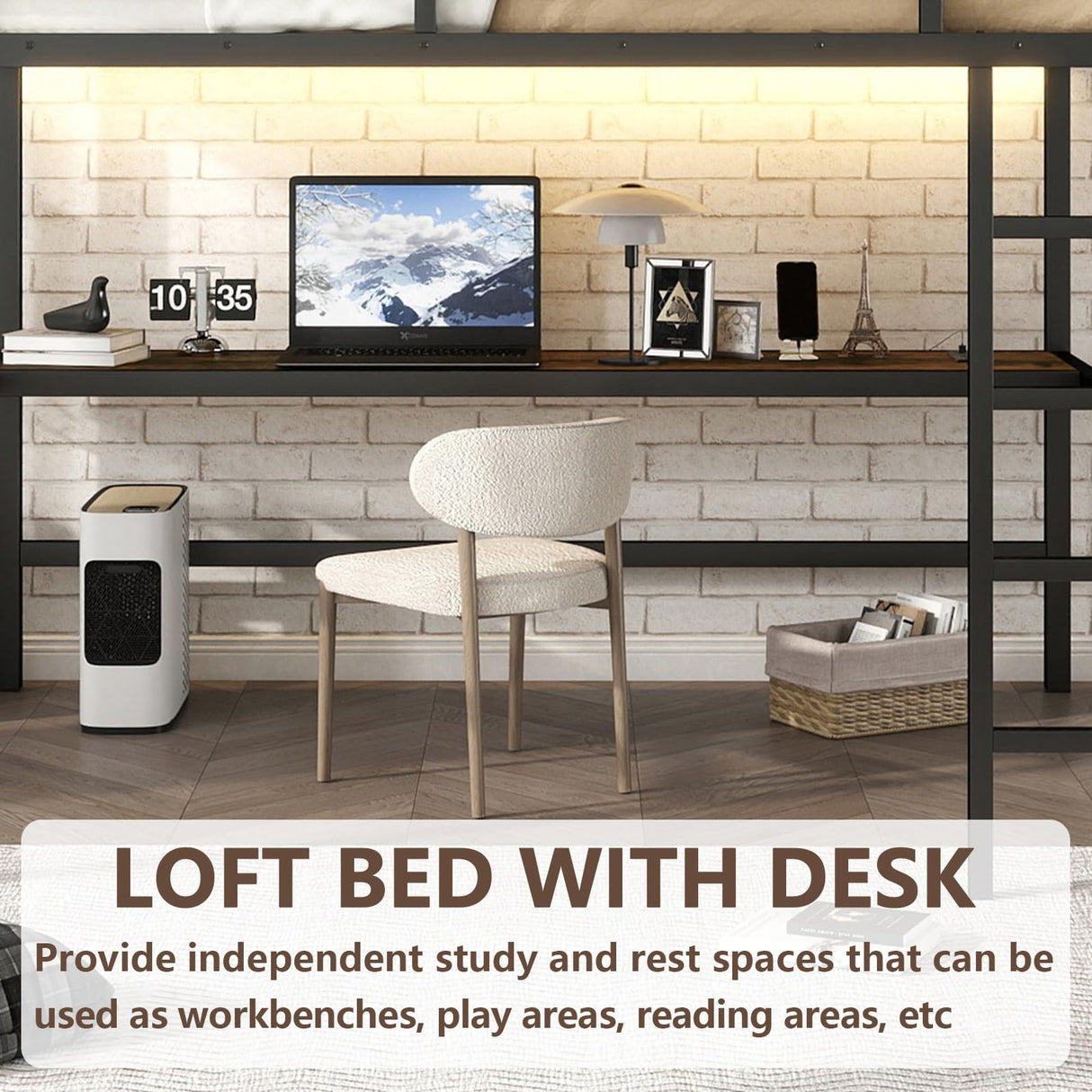 thctvous Queen Loft Bed with Desk,Gaming Loft Bed with LED, Guardrail,Heavy Duty Metal Bed Frame for Adults Teens,Space-Saving,Noise Reduced (Black, Queen) Thctvous