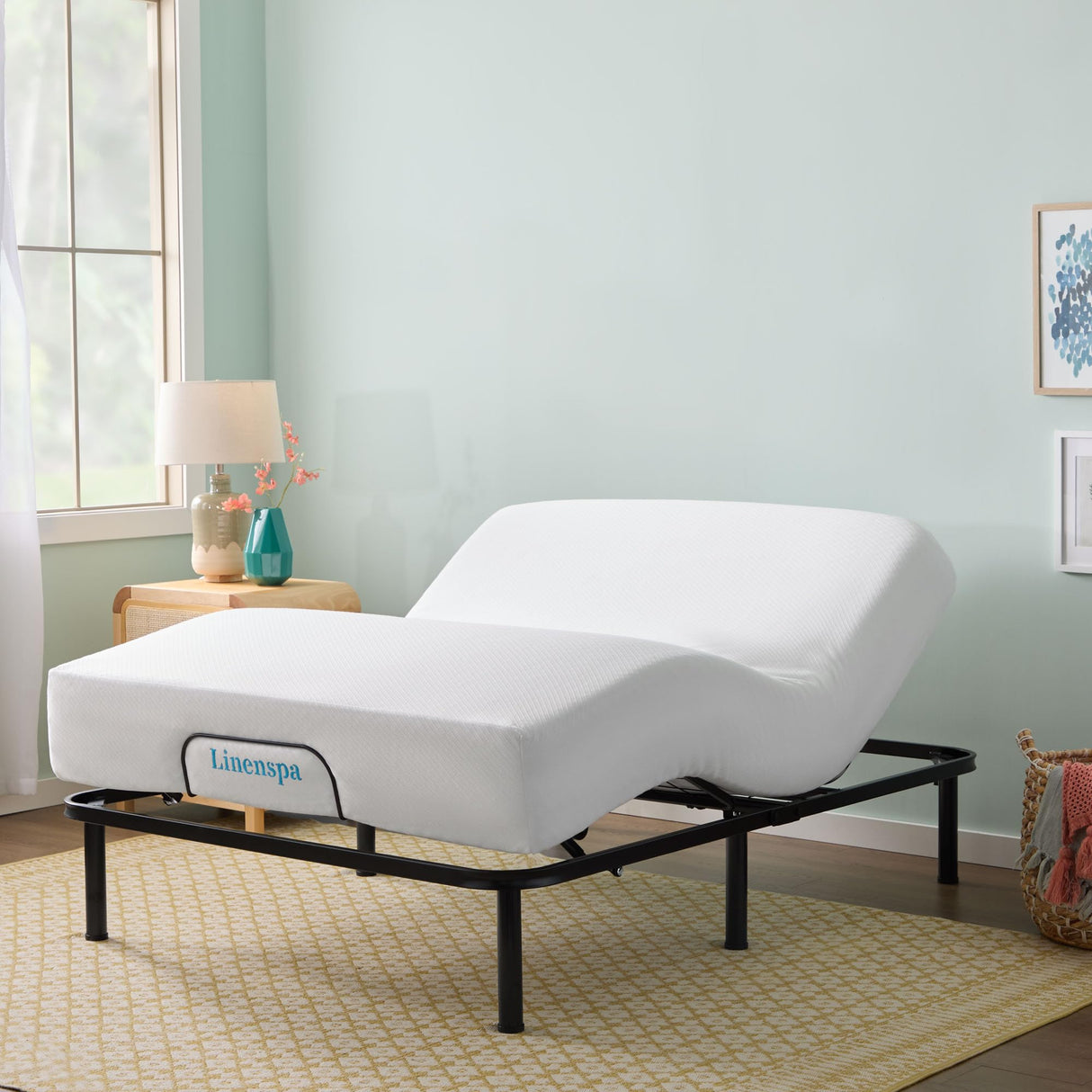 Linenspa Adjustable Bed Frame - Independent Head and Foot Incline - Powerful Quiet Motor - Easy Tool Free Assembly - Lounging - Watch TV - Working - Reading - Ergonomic - Electric Bed Base - Full Size Linenspa