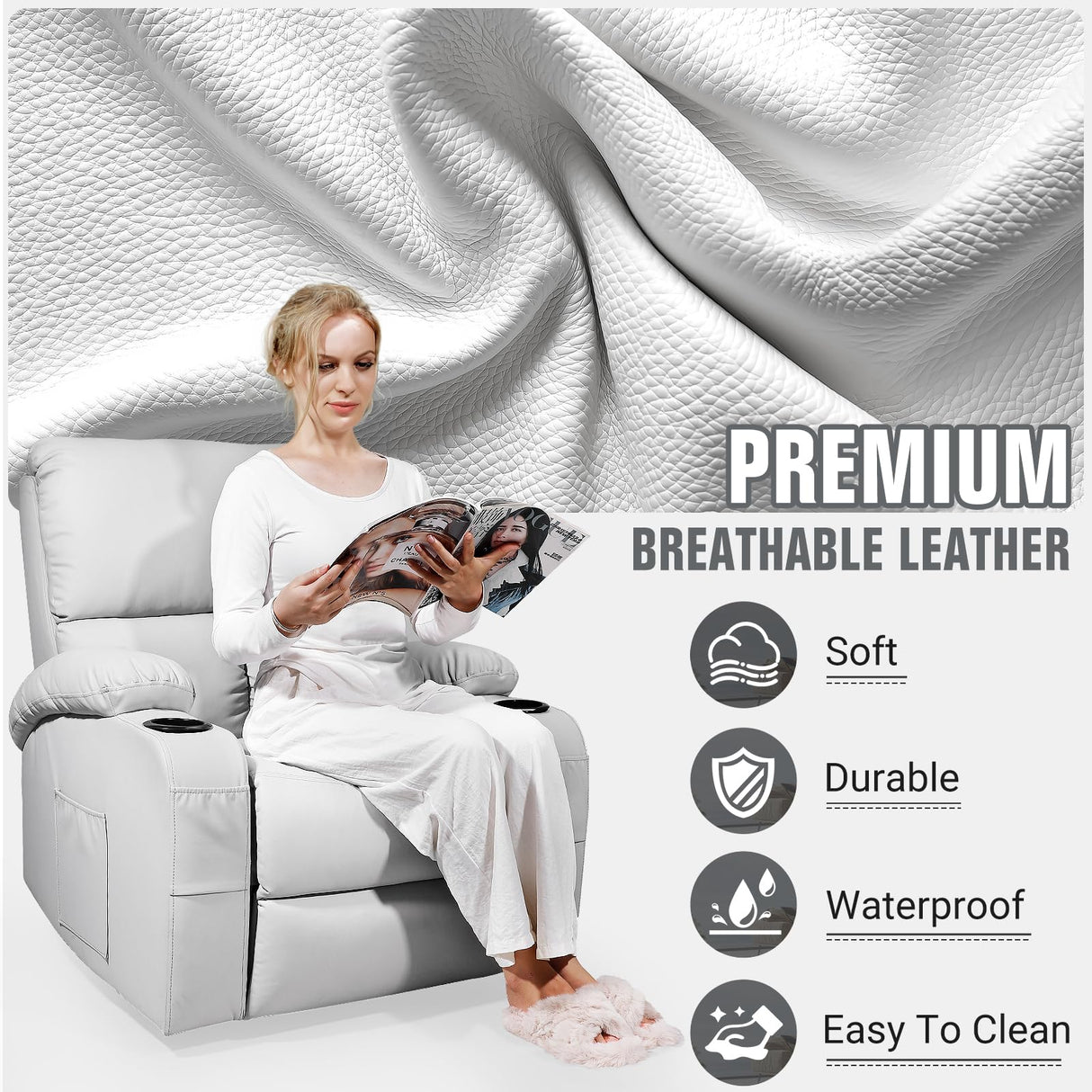 LAFWELL Rocking Recliner Chair, Massage Rocker Recliner Chair with Vibration Massage and Heat, 360° Swivel Recliner Chairs, Living Room, Bedroom, Nursery, RV, Grey LAFWELL