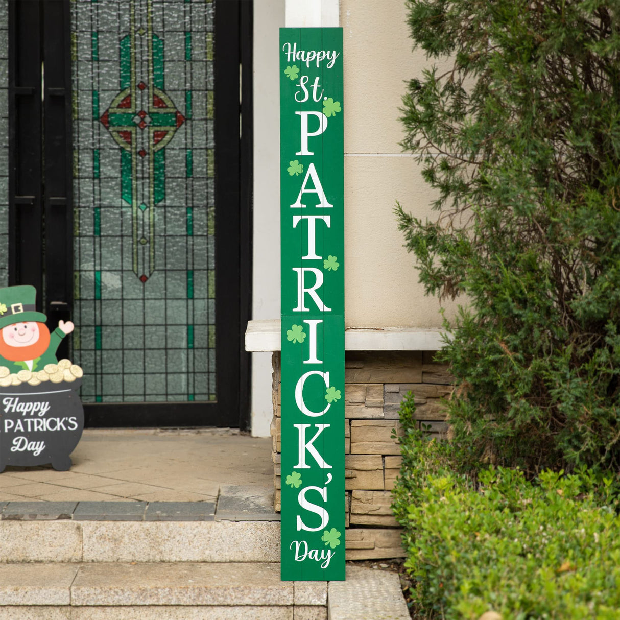 Glitzhome 60"L Wooden St. Patrick's Porch Sign, Happy St Patrick's Day Vertical Porch Decor for Home Front Door Yard Party glitzhome