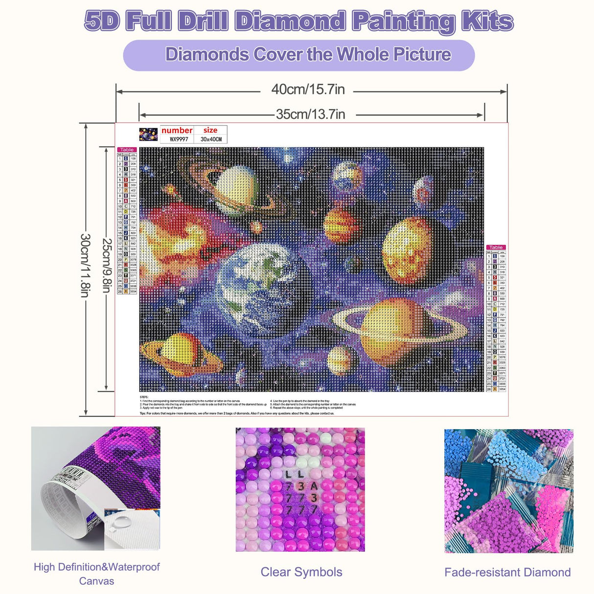 CEOVR Planets Diamond Art Kits for Adults, 5D DIY Full Drill Universe Diamond Painting Dots Crystal Gem Art, Adult Crafts Kits Arts and Crafts, Wall Decor for Home Office 12x16inch, Space Stars CEOVR