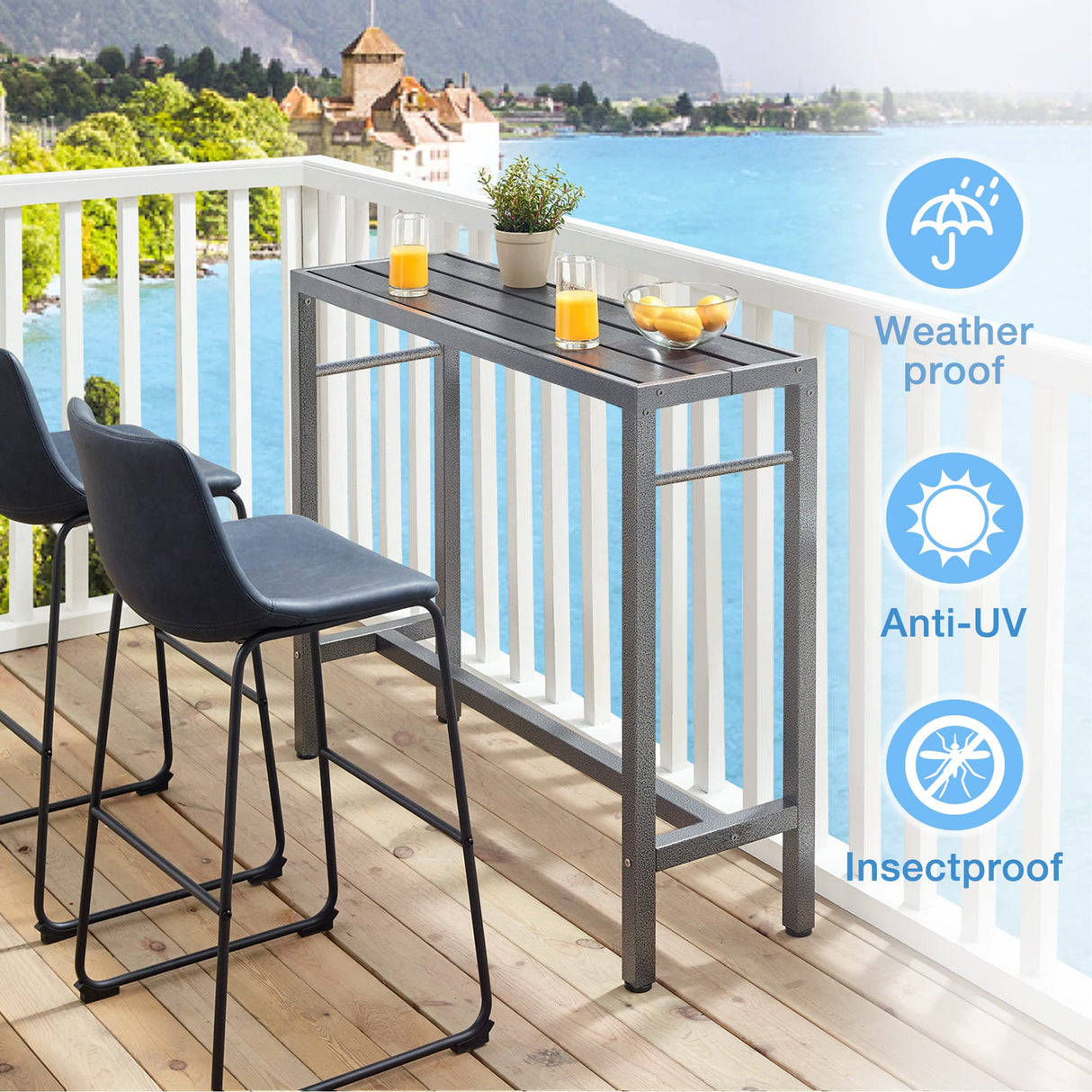 Mr IRONSTONE Outdoor Bar Table 47'' Patio Table Pub Height Dining Table with Waterproof Top and Hammer Finish Stand for Hot Tub, Garden, Backyard, Indoor Mr IRONSTONE