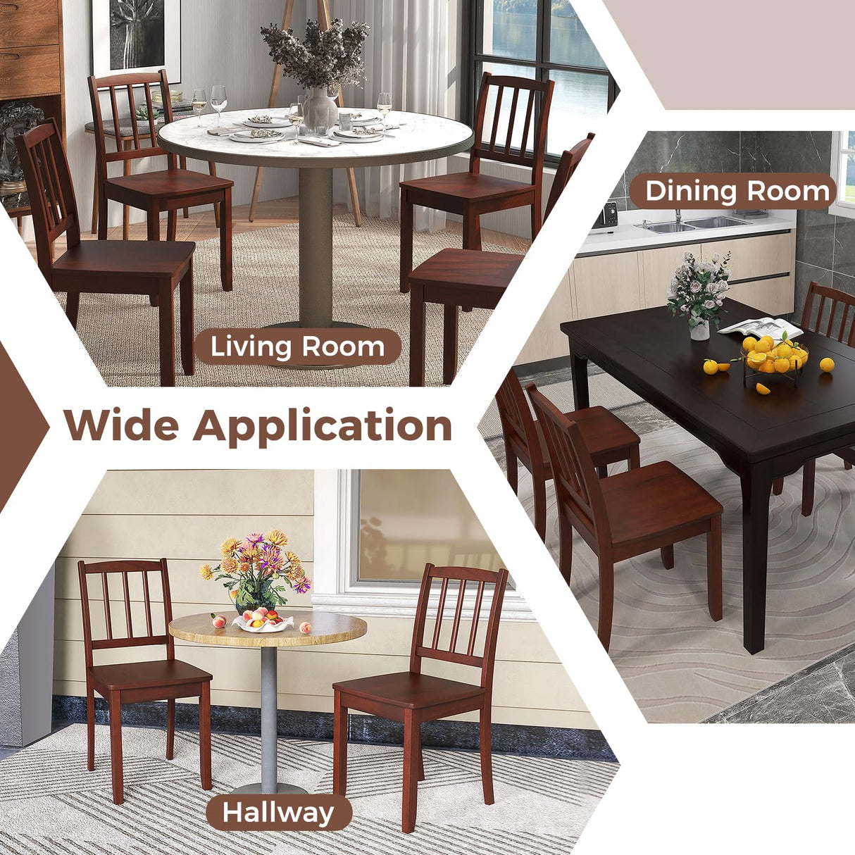 Giantex Farmhouse Dining Chairs Set of 2, Modern Kitchen Chairs w/Rubber Wood Legs & Curved Backrest, Ladder Back Diner Chairs, Wooden Side Chairs for Study, Dining Room, Load 400 LBS, Brown Giantex