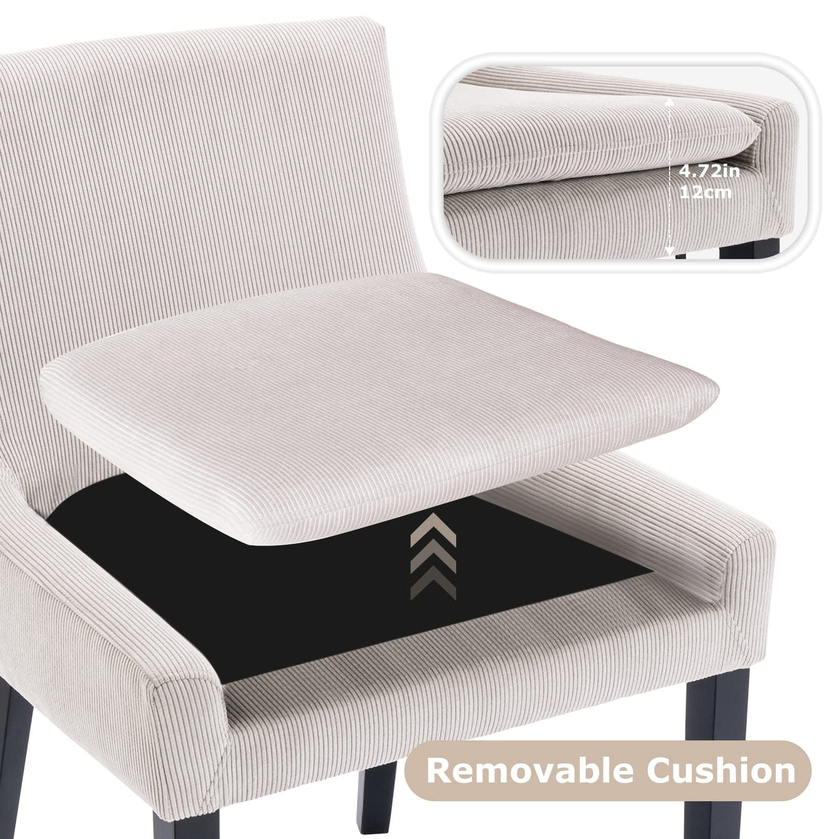 COLAMY Modern Dining Chairs Set of 6, Upholstered Corduroy Accent Side Leisure Chairs with Mid Back and Wood Legs for Living Room/Dining Room-Beige COLAMY