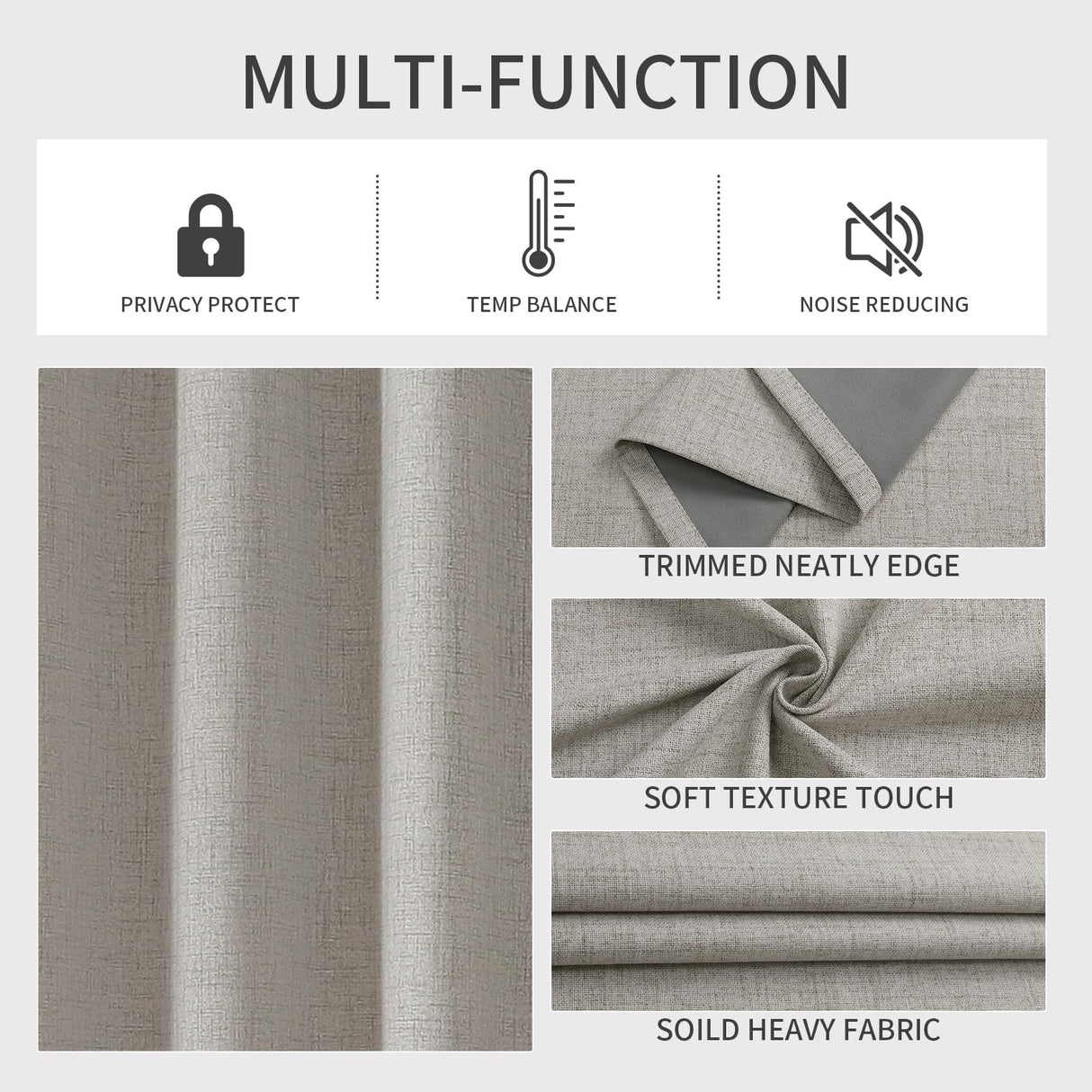 Joydeco 100% Blackout Curtains 63 Inch Length, Living Room Curtains 2 Panels Set, Room Darkening Curtains w/Grommets, Textured Thermal Drapes, Greyish White Blackout Curtains for Bedroom (42x63inch) Joydeco