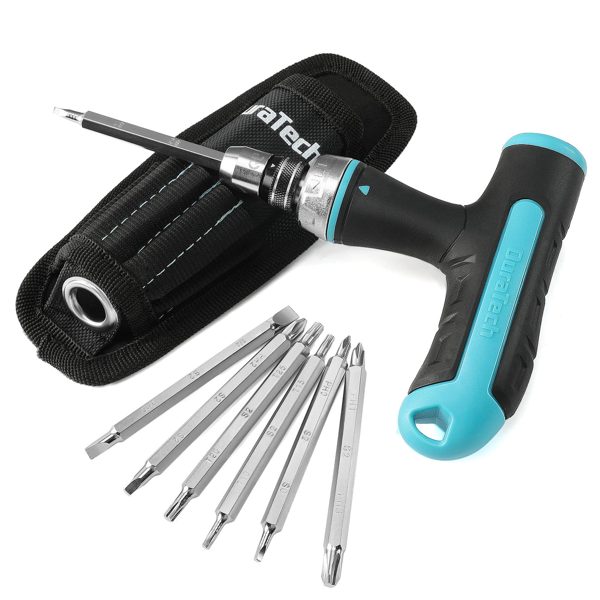 DURATECH 14-in-1 Screwdriver Set, Multi-Bit Ratcheting Screwdriver Set Tool All in One with Quick-load Mechanism, 7PCS Phillips, Slotted, Torx, Square S2 Steel Bits, T-Handle, for Outdoor & Daily Use DURATECH