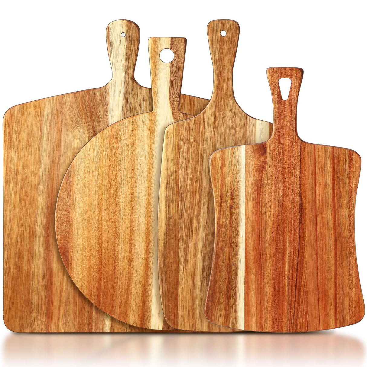 Silifine Set of 4 Thick Acacia Wood Cutting Boards with Handles, Assorted Sizes Large Charcuterie Boards, Butcher Block Serving Tray for Cheese, Meat, Pizza, Vegetables, Bread, Kitchen Dining Room SiliFine