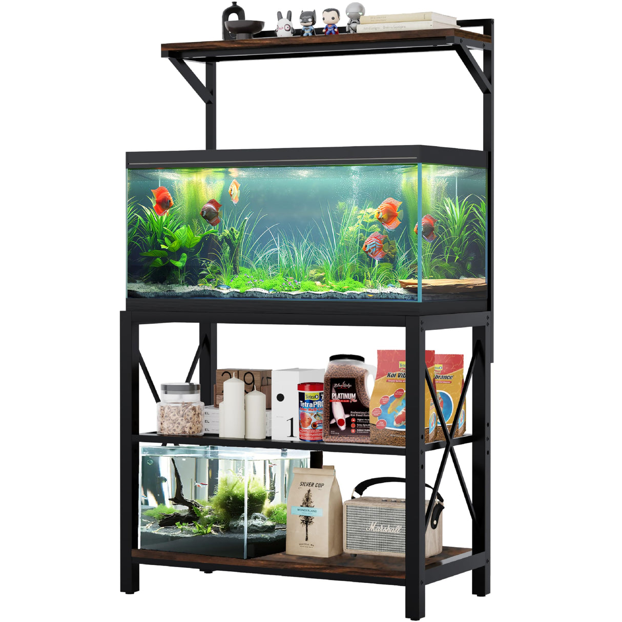 40-50 Gallon Fish Tank Stand, 36.6" x 18.5" Metal Aquarium Stand with Plant Shelf, 4-Shelf Fish Tank Stand for Fish Tank Accessories Storage fits Aquarium,Turtle Tank, or Reptile Terrariums, Tank not Included JAHOMET