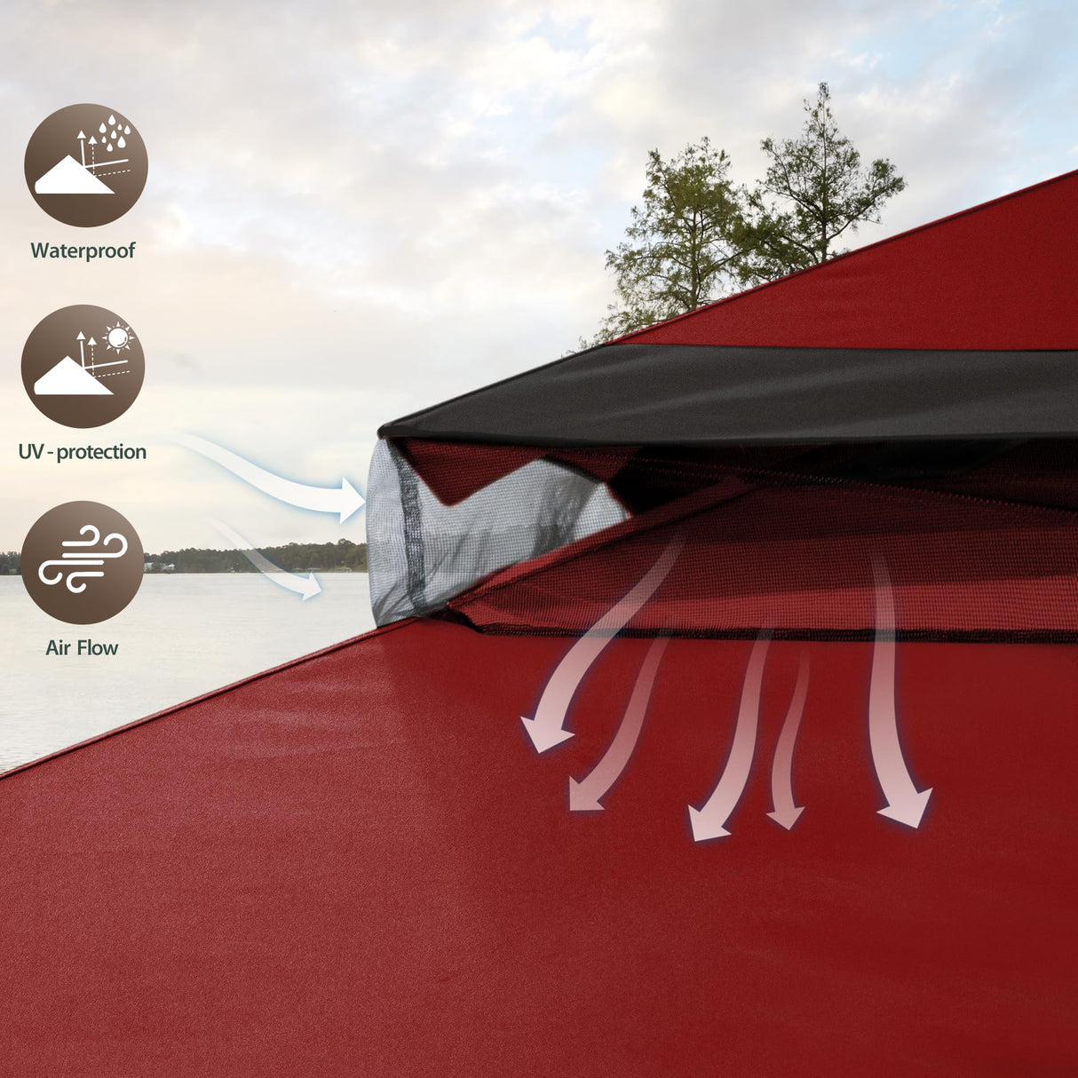 Gardenbee 10x20 ft Patio Gazebo, Double Tier Gazebo with Side Mesh Curtains, Patio Canopy with Metal Steel Frame Suitable for Lawn, Backyard and Party, Red Gardenbee