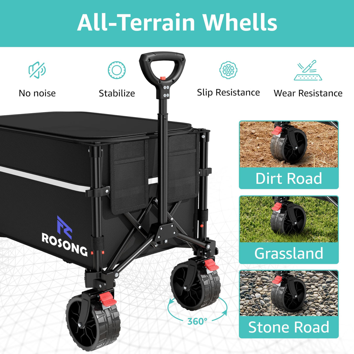 Collapsible Wagon Cart with Wheels Foldable - Folding Utility Heavy Duty Wagons Carts with Cover for Grocery Sports Garden Shopping Camping ROSONG