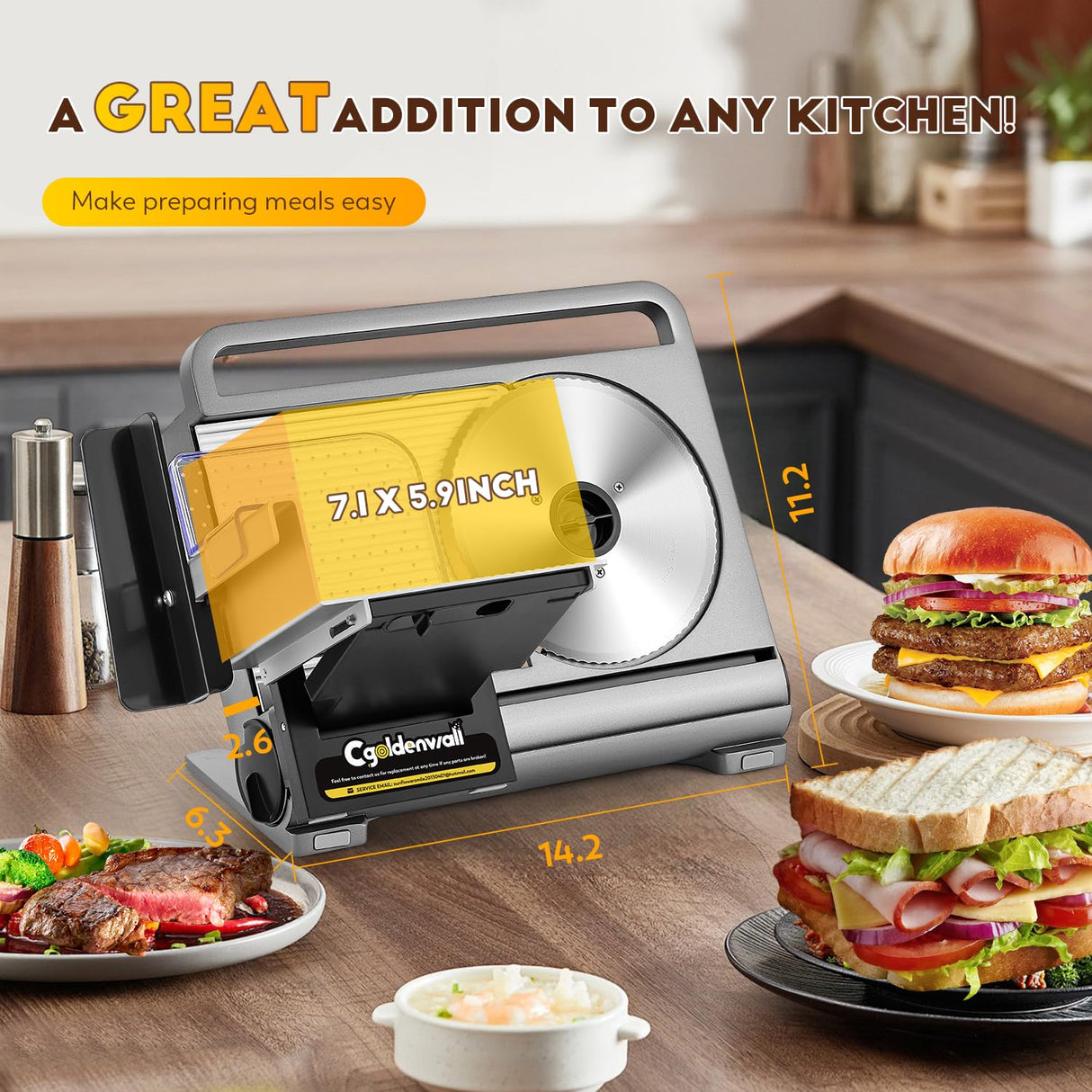 CGOLDENWALL Meat Slicer Foldable Electric Food Slicer, 0-15mm Adjustable Thickness, Frozen Meat/Cheese Slicer for BBQ Hot Pot Shabu, with 2 Stainless Steel Blades, 110V CGOLDENWALL