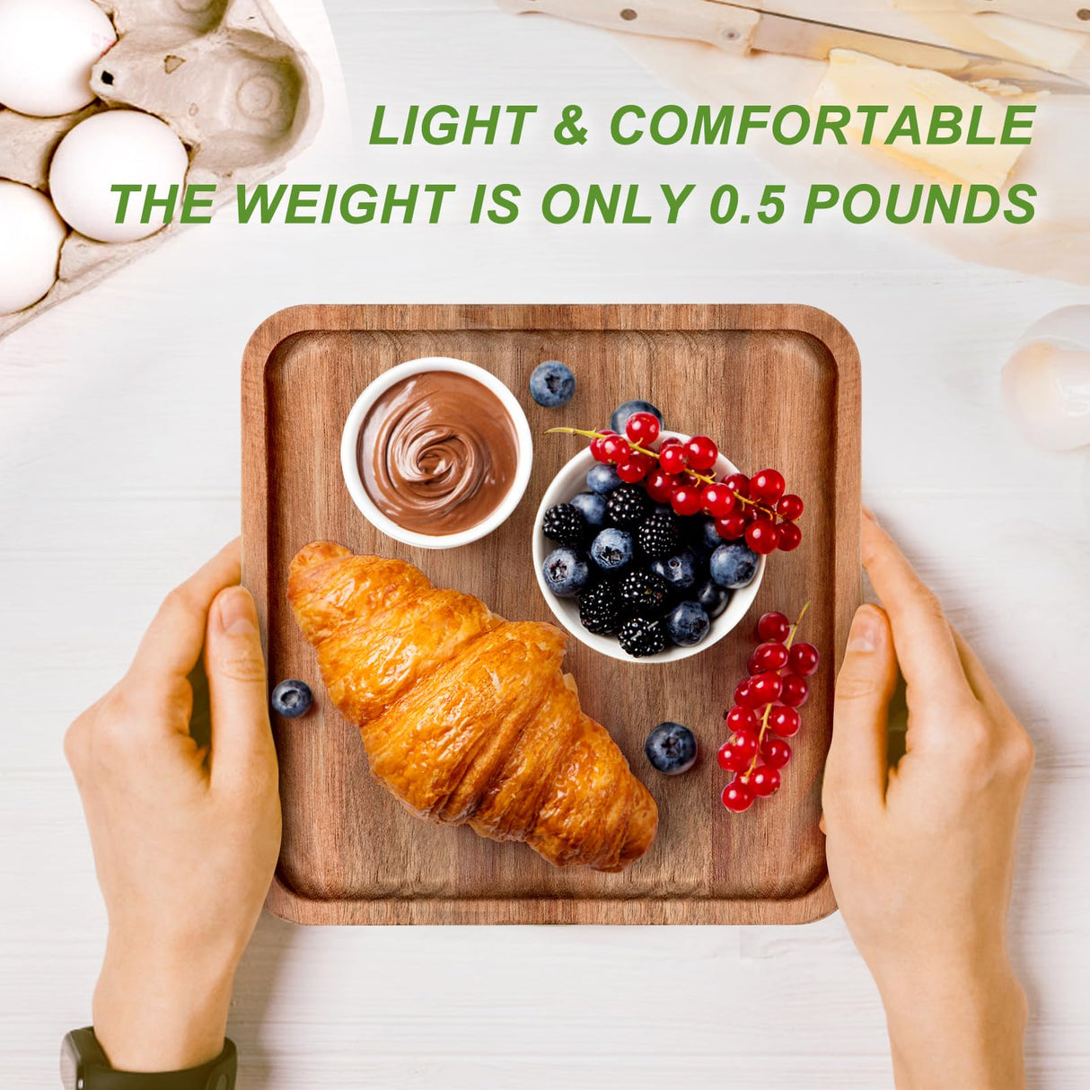 LorisArm 8" Acacia Wood Plate, Square Wooden Trays Serving Platter Dinner Server Tray Dessert Cookie Snack Fruit Serving Board. LorisArm