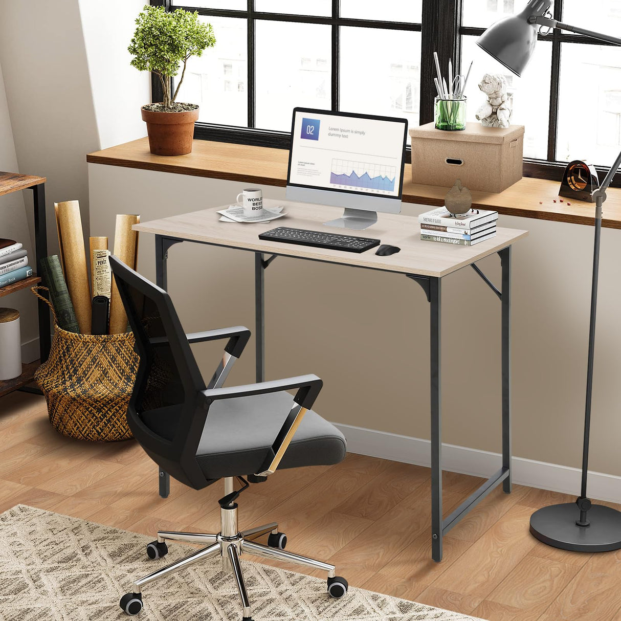 HKLGorg 32 Inch Home Office Desk Computer Desk Wooden Study Table Study Desk Simple Gaming Desk Modern PC Laptop Desks Computer Table Writing Table Computer Workstation for Home Office, Nature HKLGorg