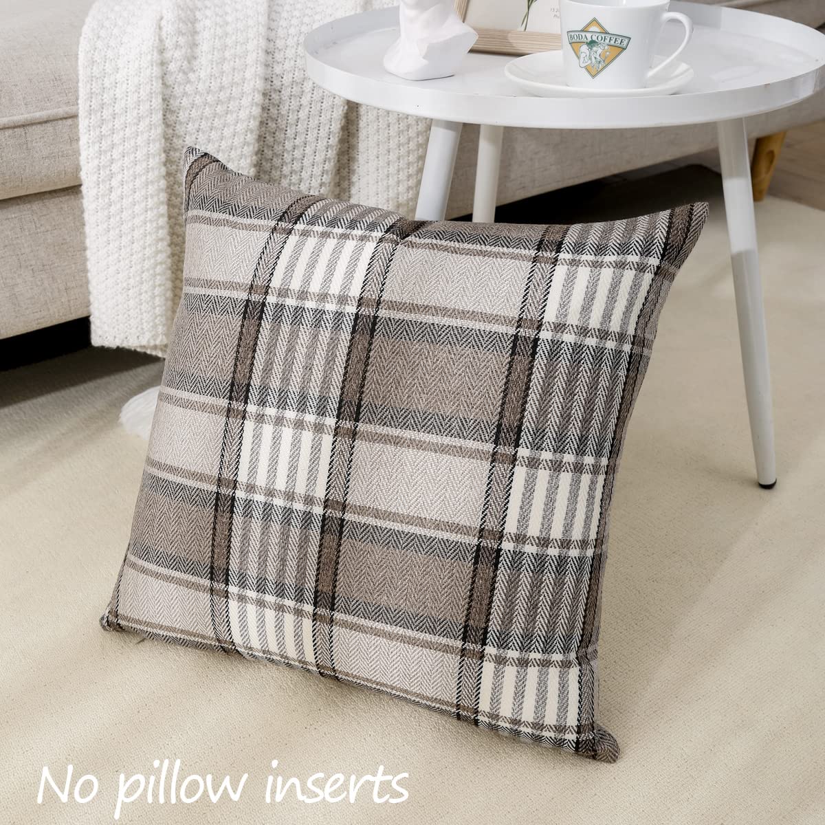 CARRIE HOME Brown Plaid Pillow Covers 18x18 Set of 2 Farmhouse Plaid Decorative Throw Pillows for Living Room Couch Sofa CARRIE HOME