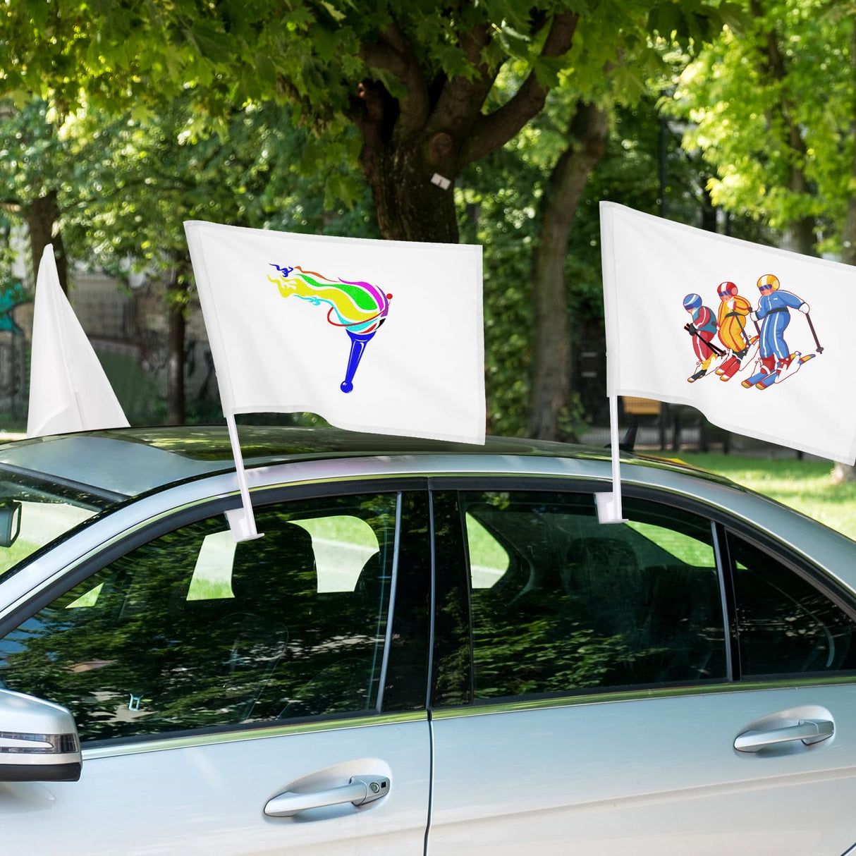 DECHOUS 4Pcs Blank White Car Flags, Blank Car Window Flags for Sublimation, 18x17 Inch DIY Blank Flags Sublimation Car Flags with Pole Car Shaking Flags for Sublimation Outdoor Garden Festival DECHOUS