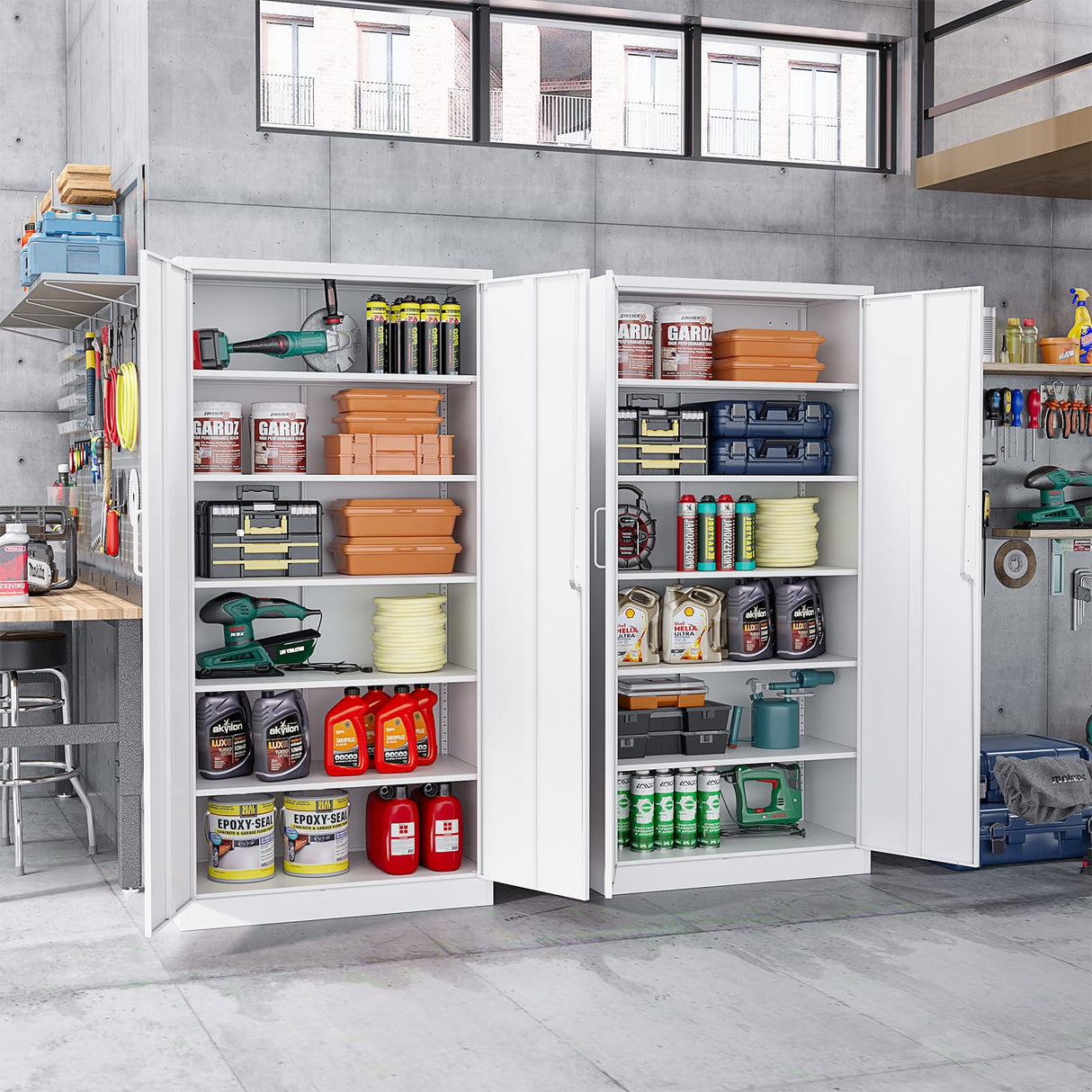 ZAOUS Garage Storage Cabinet, 72'' Tall Metal Storage Cabinets with Lock and 5 Adjustable Shelves for Home, Office, Warehouse, White ZAOUS