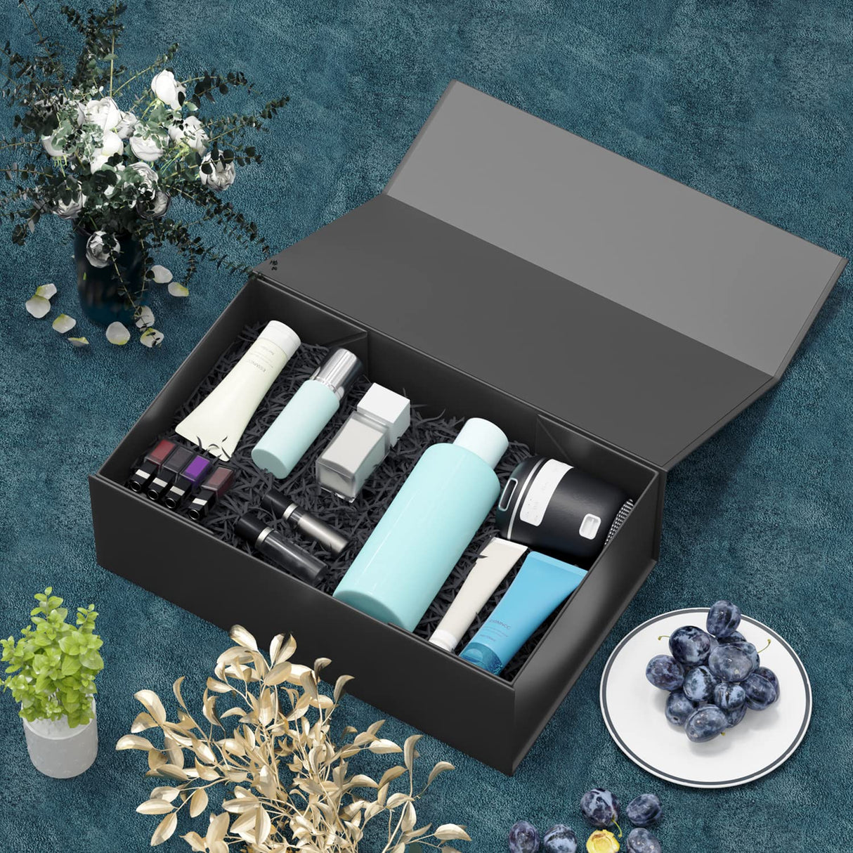 RYDDOY Black Gift Box, 9.5x6x3'' Gift boxes for Presents with Lids Magnetic Closure Rectangle Collapsible for Groomsman Proposal Box, Wedding, Christmas, Halloween, Birthday Gift Packging RYDDOY