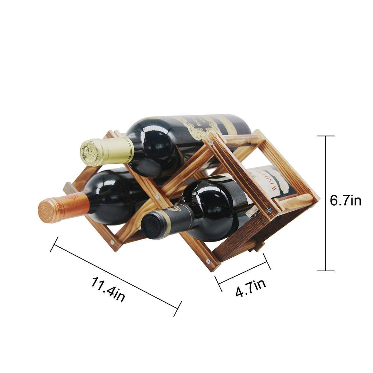 MUGLIO Foldable Wooden Wine Bottle Holder Free Standing Natural Wine Shelves for Pantry 2 Slots for 3 Bottles Wine Rack MUGLIO