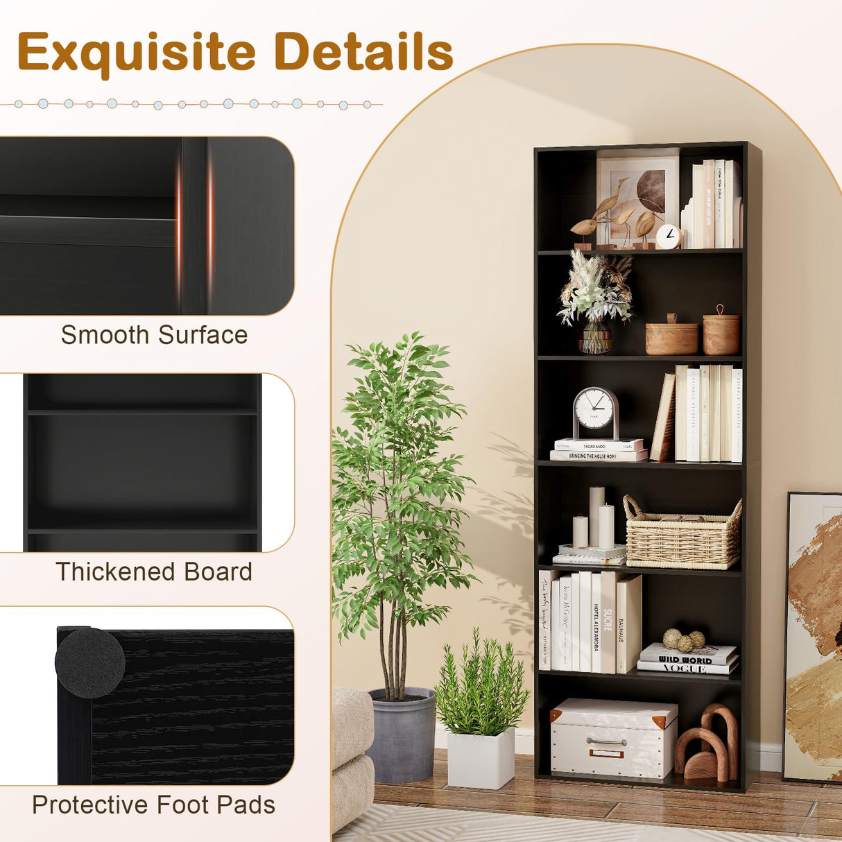 Tangkula 6-Tier Bookcase Set of 2, 70” Tall Freestanding Bookshelf with 6 Open Shelves, Anti-Toppling Kits, Floor Display Storage Bookcase for Living Room, Study, Kitchen, Home & Office (2, Black) Tangkula