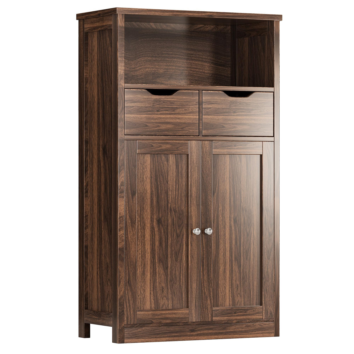 Shintenchi Floor Storage Cabinet, Bathroom Storage Organizer with Doors and Drawers, Freestanding Side Cupboard Pantry with Adjustable Shelf for Bathroom/Kitchen/Livingroom, Walnut Shintenchi