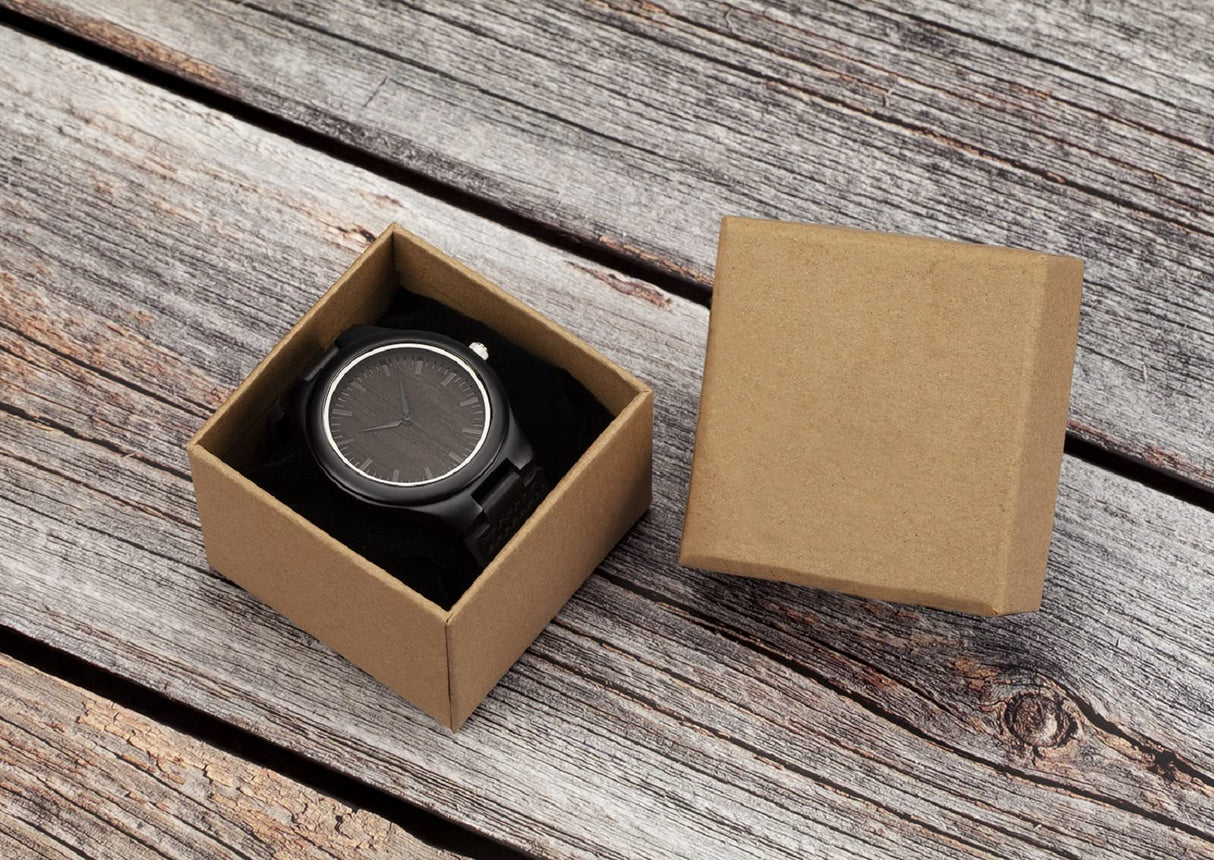 UMIPHIMAT to My Son Engraved Watch Black Leather Strap Handmade Ebony Wooden Natural Custom Wood Watch for Son Birthday Graduation Gifts UMIPHIMAT