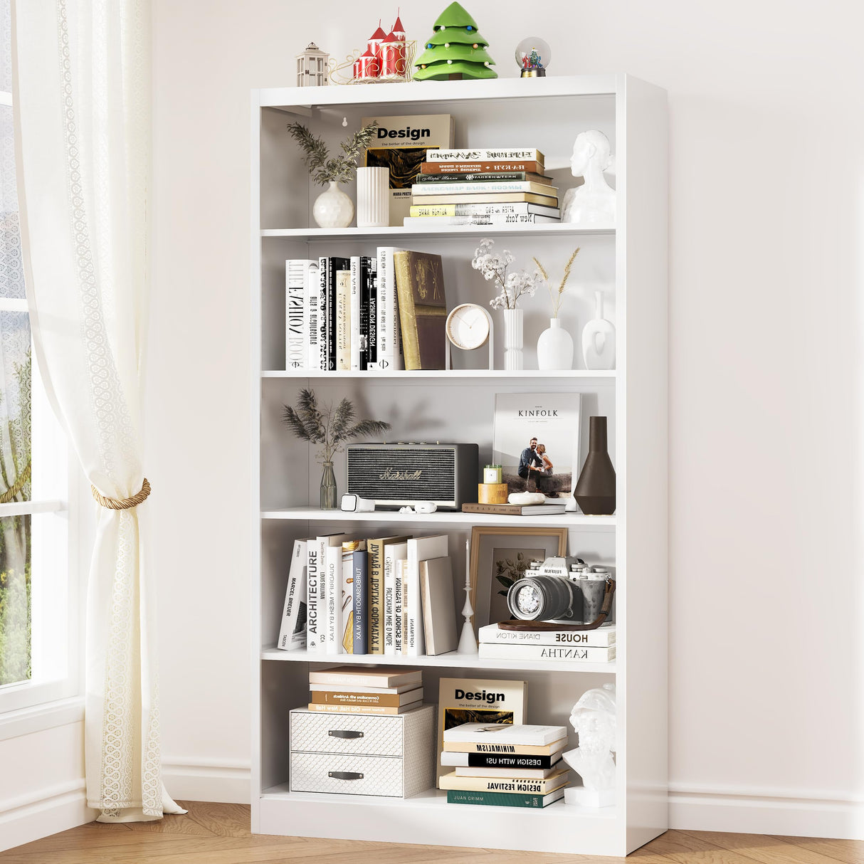 DUTYSEST Book Shelf Organizer, Metal Bookshelves Adjustable, 5 Tier White Bookcase, Heavy Duty Open Bookshelf for Office, Living Room, Library, Bedroom, 65.8" Tall DUTYSEST