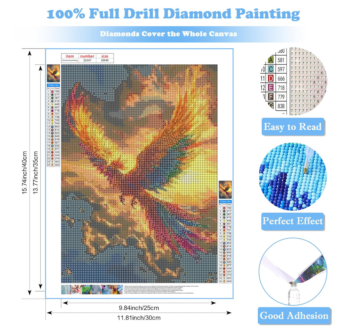 Phoenix Diamond Art Kits for Adults, 5D Diamond Painting Kits for Beginners, Animals Diamond Dot, Small Dimond Art Paintings Kit, Full Drill Gem Painting, Crafts for Adults, Home Wall Decor 12x16inch Rekxtmo
