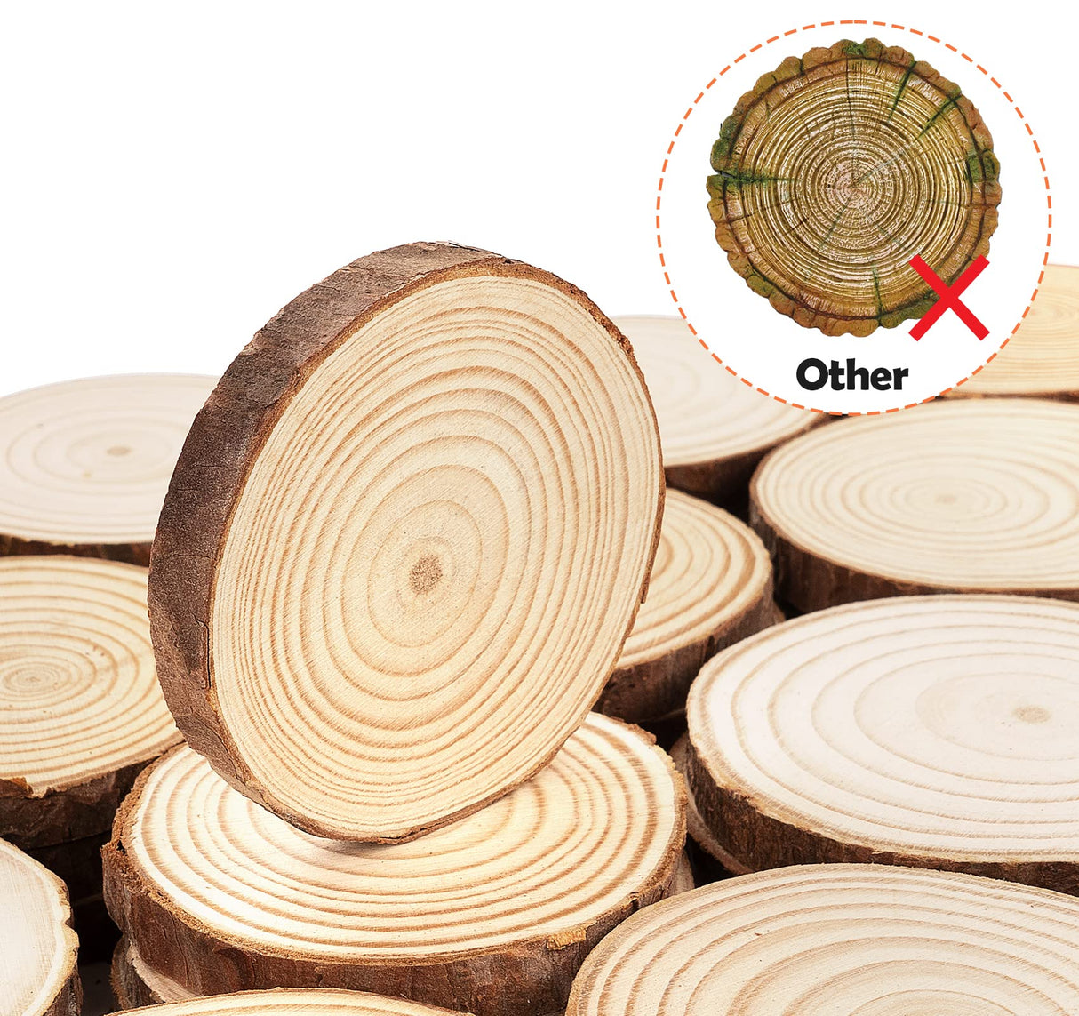 Lemonfilter Natural Wood Slices 50 Pcs 2.4-2.8 Inches Craft Unfinished Wood kit Wood Coasters Wooden Circles Christmas Wood Ornaments Tree Slices for Arts Crafts Wedding Christmas DIY Projects Lemonfilter