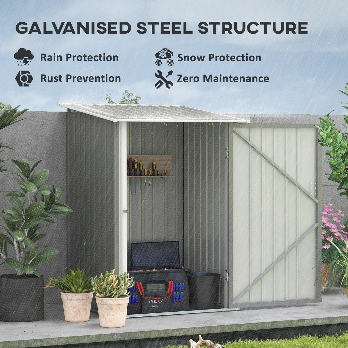 Outsunny 3.3' x 3.4' Outdoor Storage Shed, Galvanized Metal Utility Garden Tool House, Lockable Door for Backyard, Bike, Patio, Garage, Lawn, Gray Outsunny
