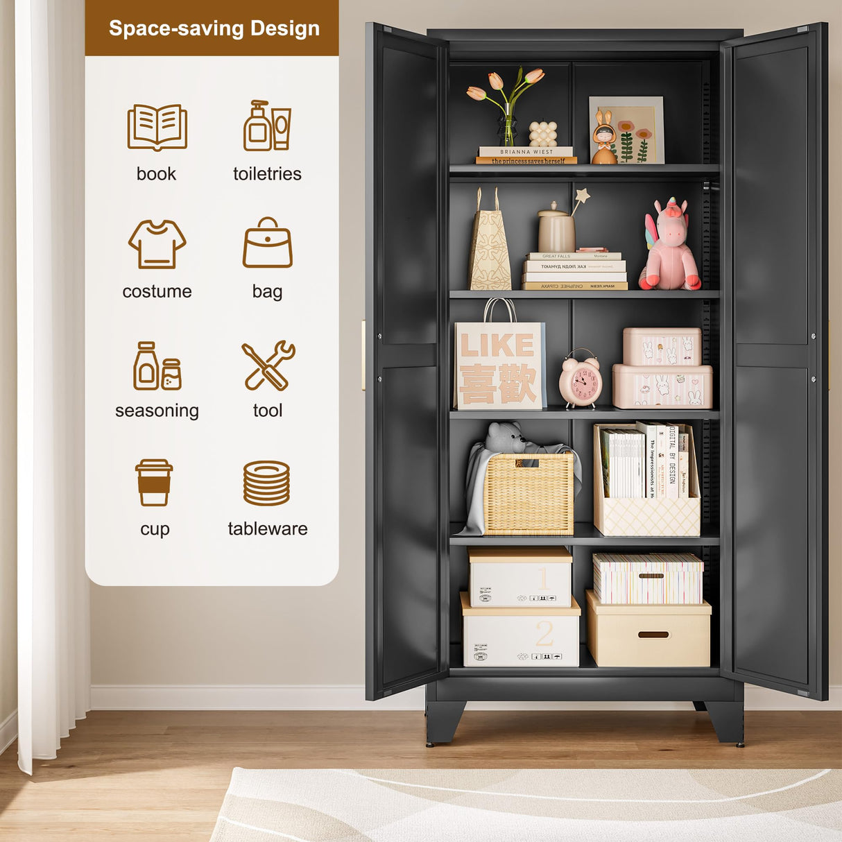 QINPTWUT Large Metal Kitchen Pantry Cabinet with Adjustable Shelves - Freestanding Kitchen Storage Cabinet for Dining Room,Livingroom Bathroom, Hallway, Workshop, Office QINPTWUT