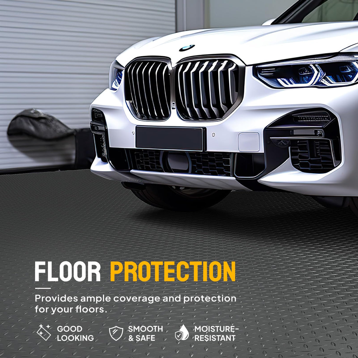 TUFFIOM 7.5 x 17 FT Garage Floor Mat, Thickened Diamond Plate PVC Garage Mats Flooring Roll for Under Car, Garage Car Parking Mats for Compact SUVS, Sports Car TUFFIOM