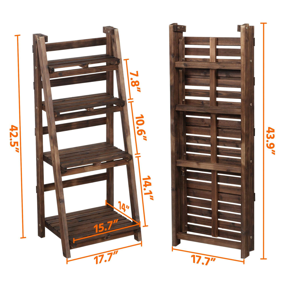 Yaheetech Wooden Foldable Ladder Shelf 4-Tier Magazine Holder Book Rack Plant Stand Folding Flower Display Pot Decorative Storage Free Standing Indoors/Outdoors Rustic No Assembly Required Brown Yaheetech