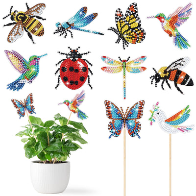 10Pcs Diamond Painting Kit Diamond Art Kits for Adults for Garden Decor with Butterfly, Hummingbird, Bee, Ladybug, Dragonfly,Dimond Art Paintings Arts and Crafts for Adults Gem Art for Yard Decoration